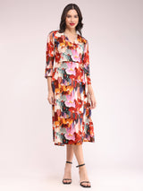 Abstract Floral Wrap Dress - Multicolour