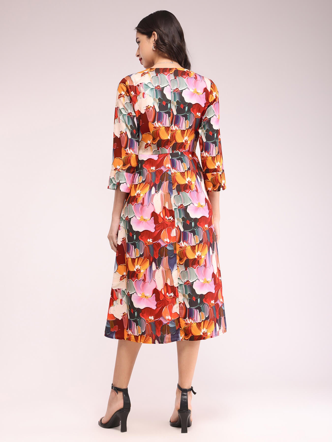 Abstract Floral Wrap Dress - Multicolour