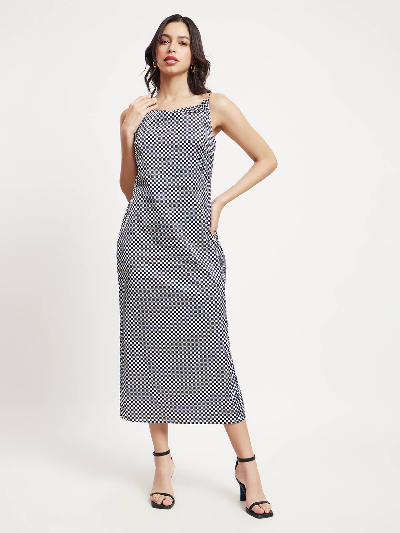 Satin Cowl Neck Slip Dress - Black And White