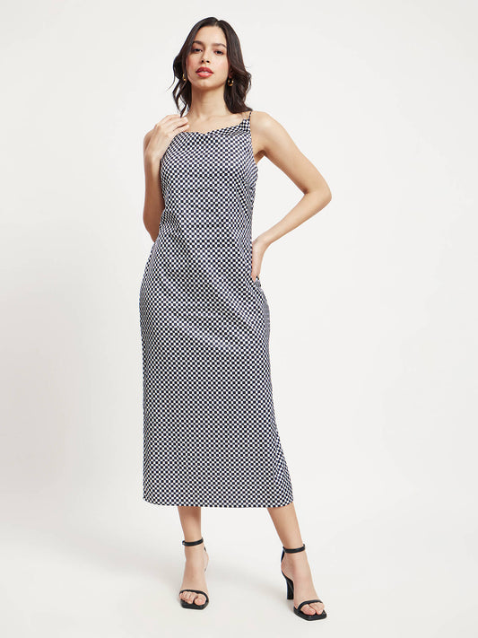Satin Cowl Neck Slip Dress - Black And White