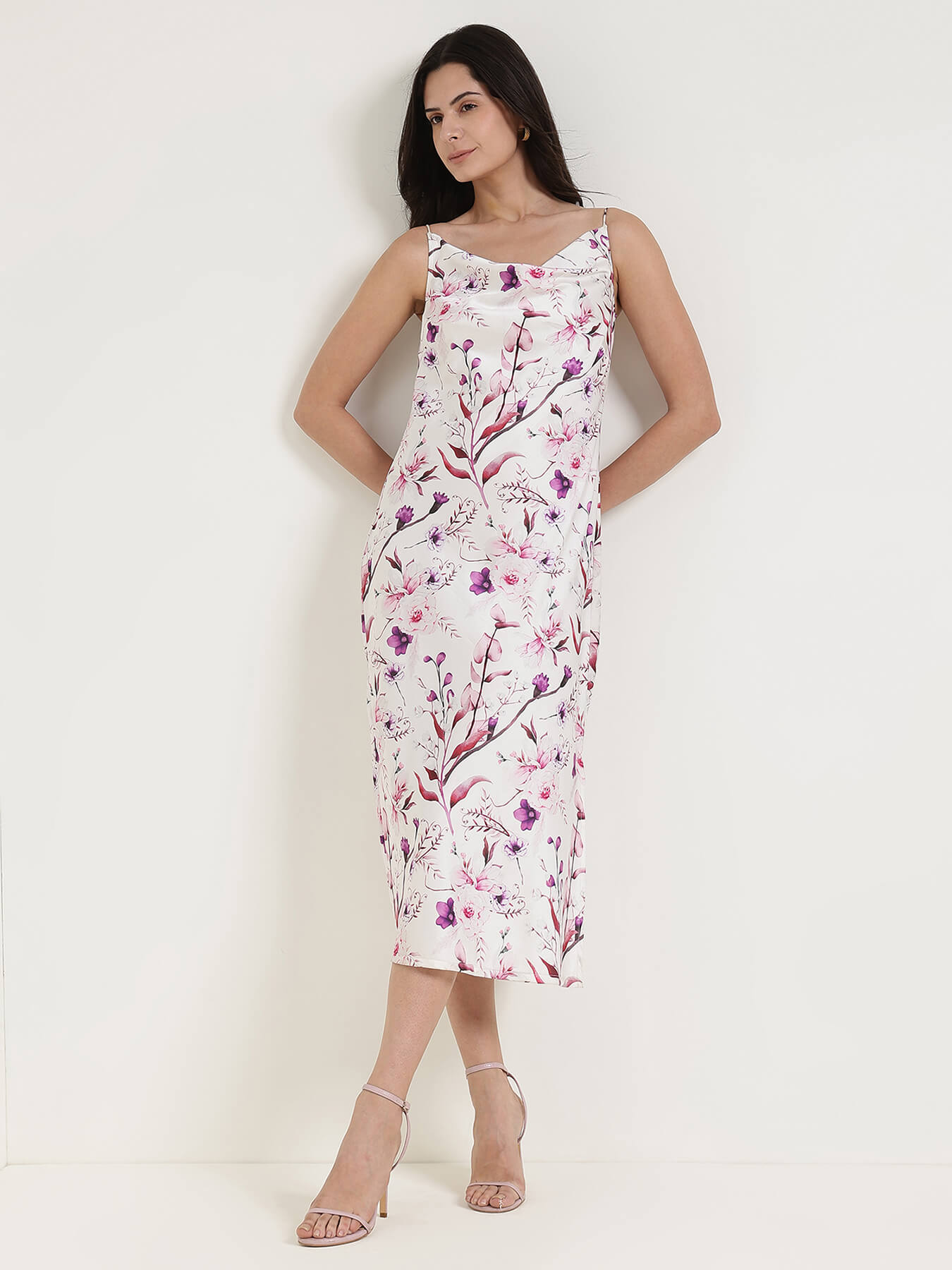 Floral Slip Dress - White And Purple