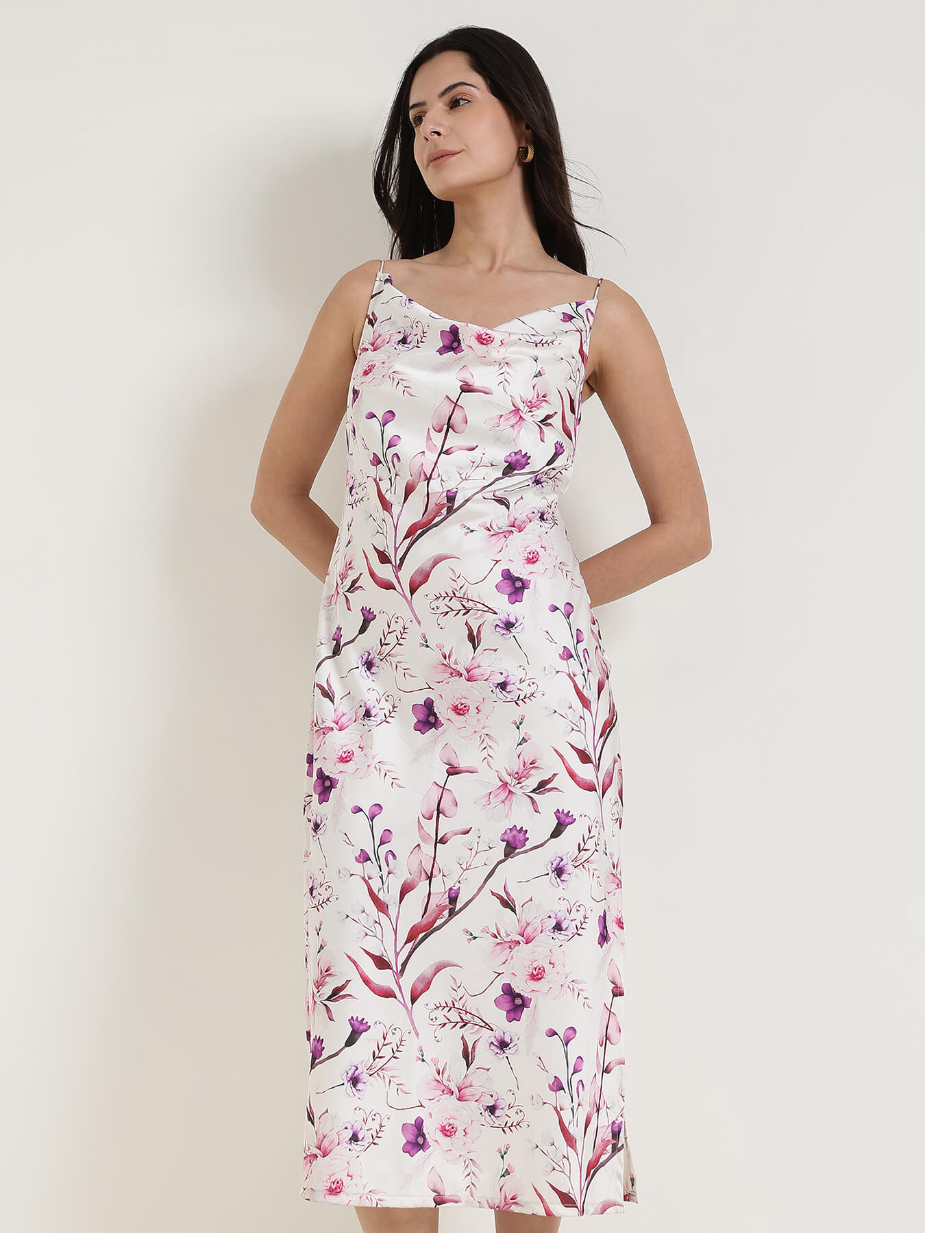 Floral Slip Dress - White And Purple