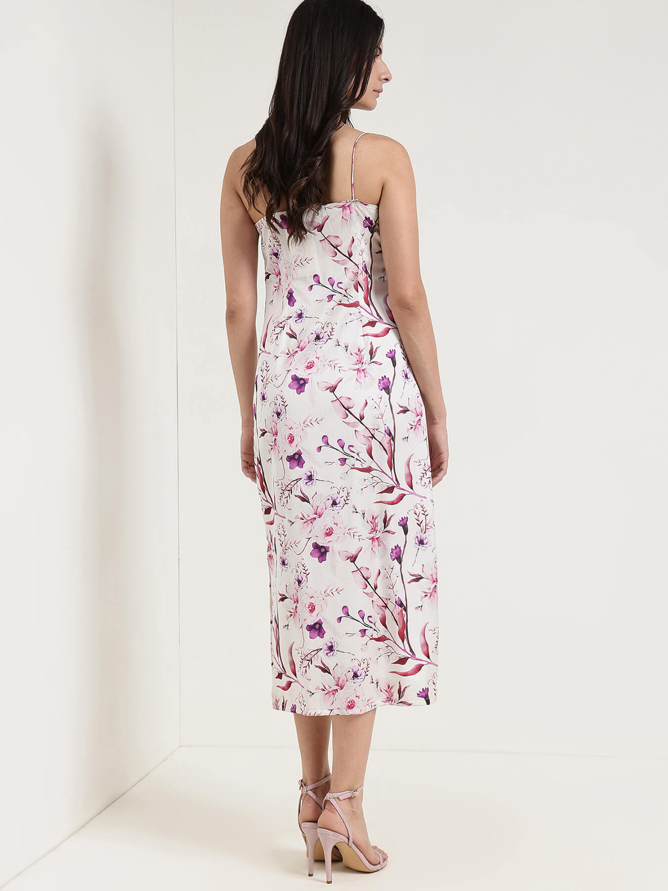 Floral Slip Dress - White And Purple