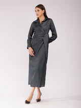 Satin Wrap Dress - Black