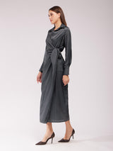 Satin Wrap Dress - Black