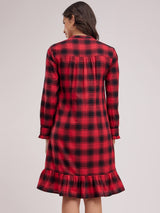 Ruffle Detail Plaid Dress - Black And Red