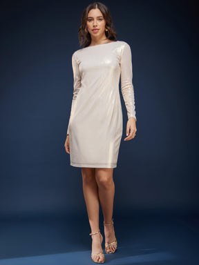 Boat Neck Shift Dress - Cream