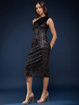 One Shoulder Velvet Dress - Black