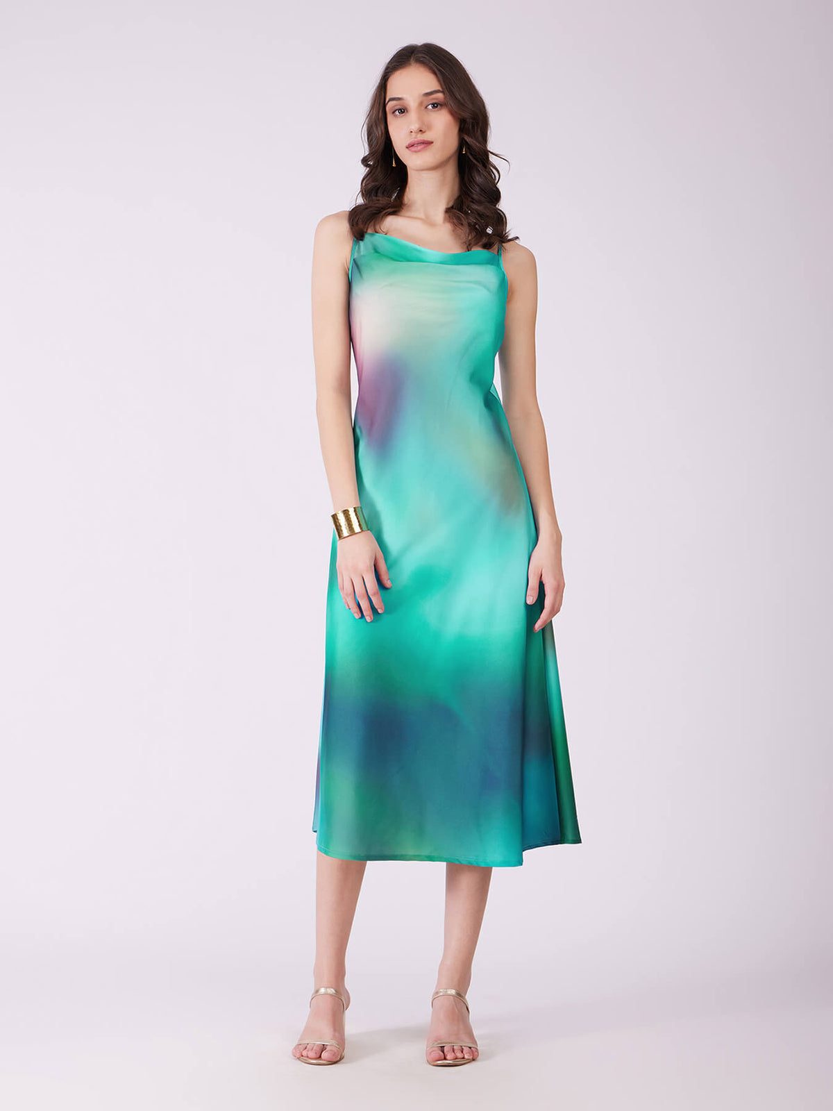 Stretch Satin Ombre Dress - Blue