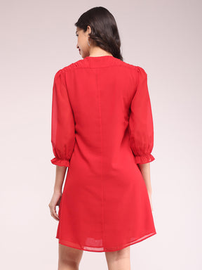 Pintuck A-line Dress - Red