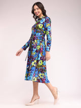 Elasticated Back Midi Dress - Multicolour