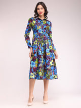 Elasticated Back Midi Dress - Multicolour