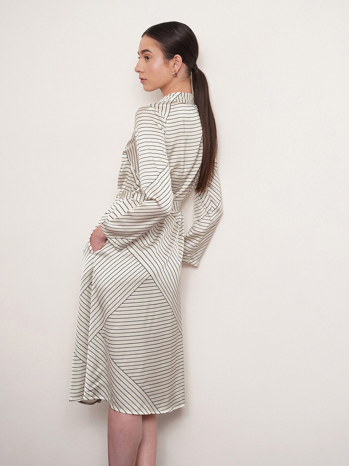 Button Down Shirt Dress - Ecru And Black