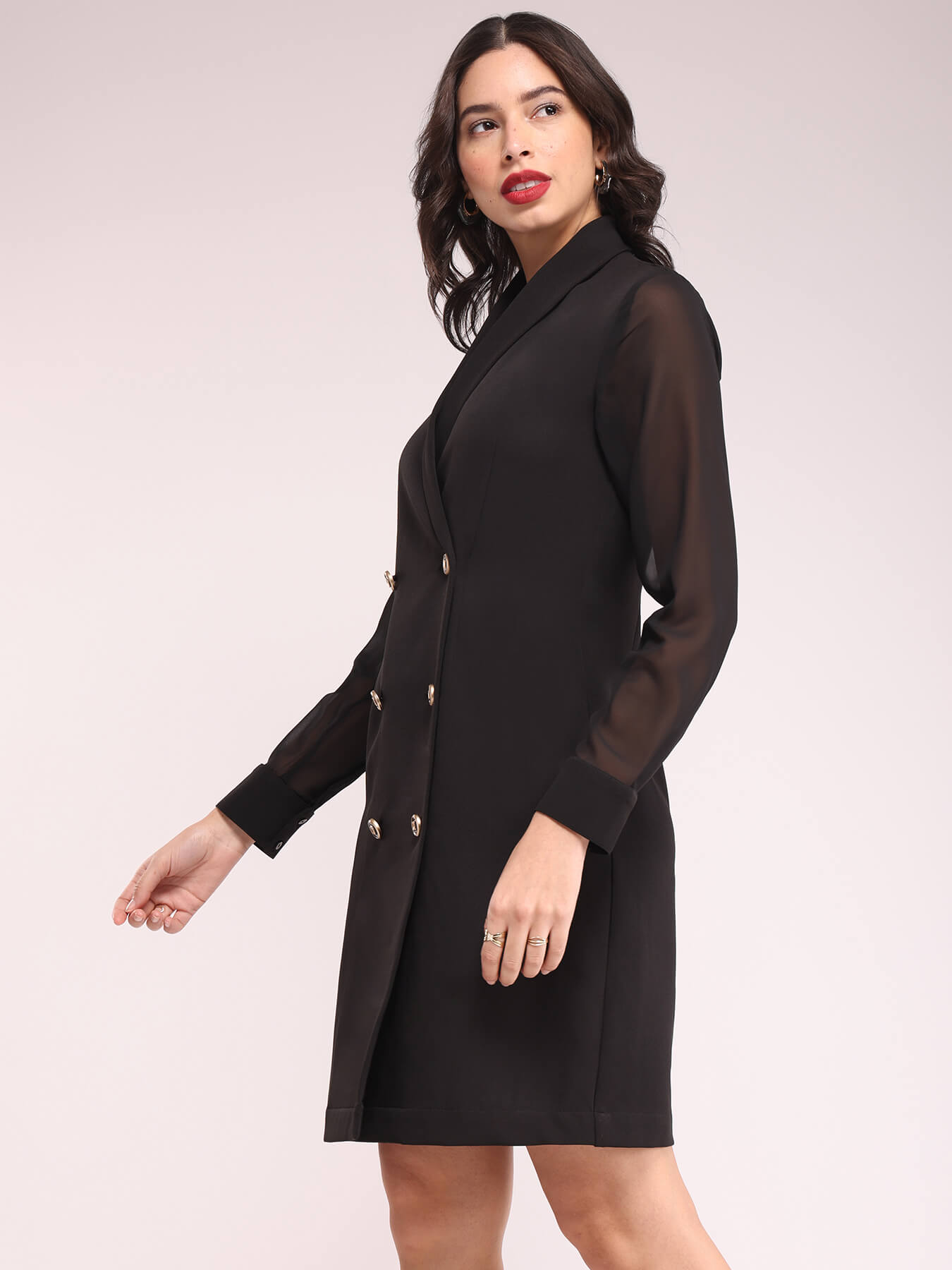 Shawl Collar Blazer Dresses - Black