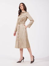 Satin A-line Shirt Dress - Beige And Black