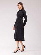 A-line Shirt Dress - Black