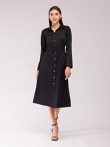 A-line Shirt Dress - Black