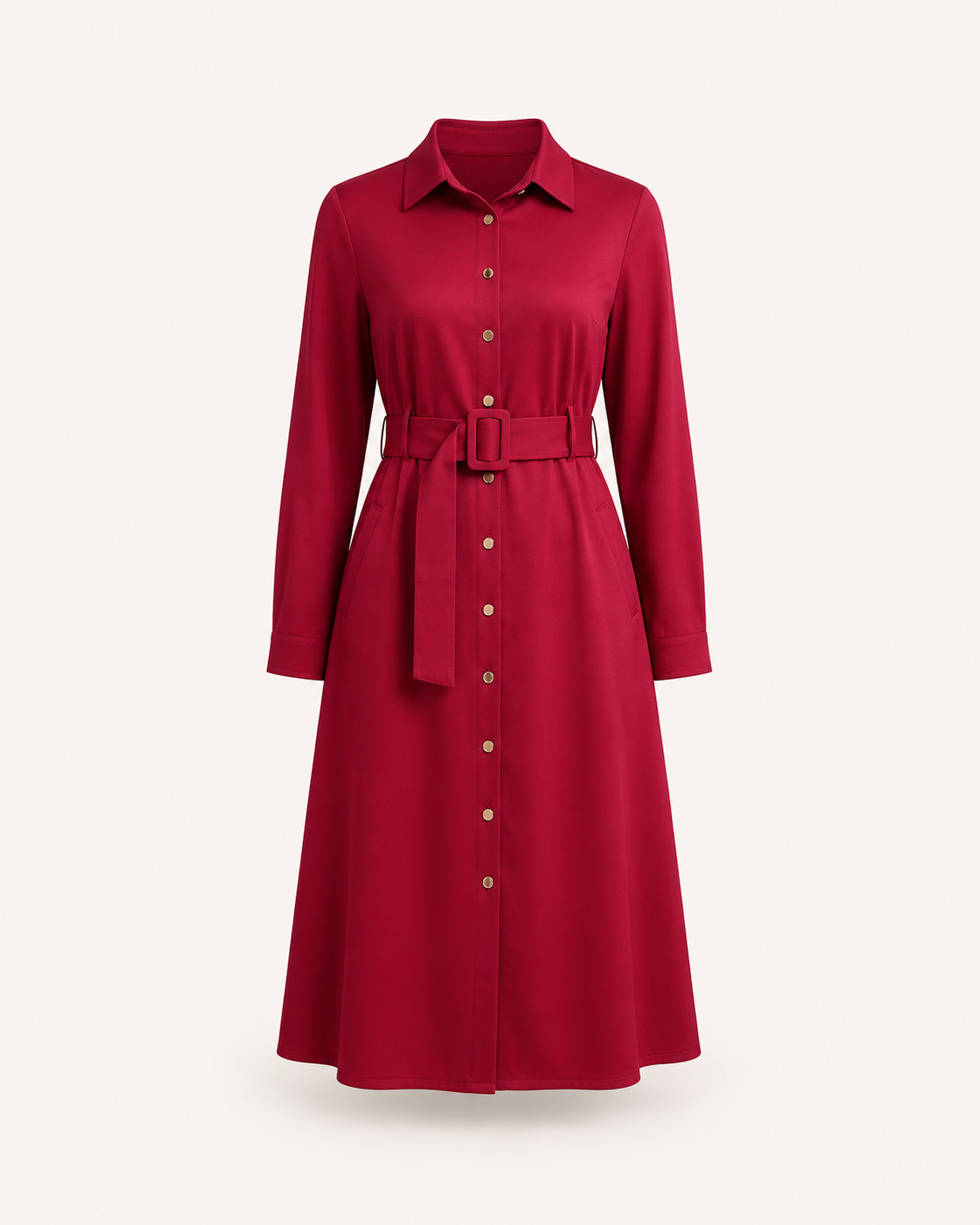 Button Down Shirt Dress - Red