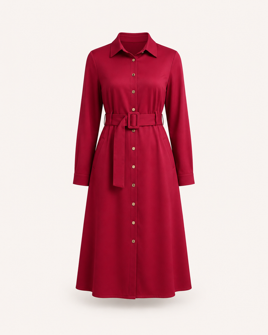 Button Down Shirt Dress - Red