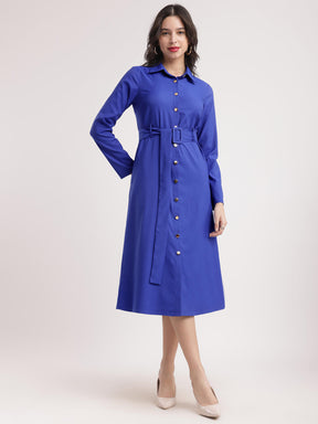 Button Down Shirt Dress - Royal Blue