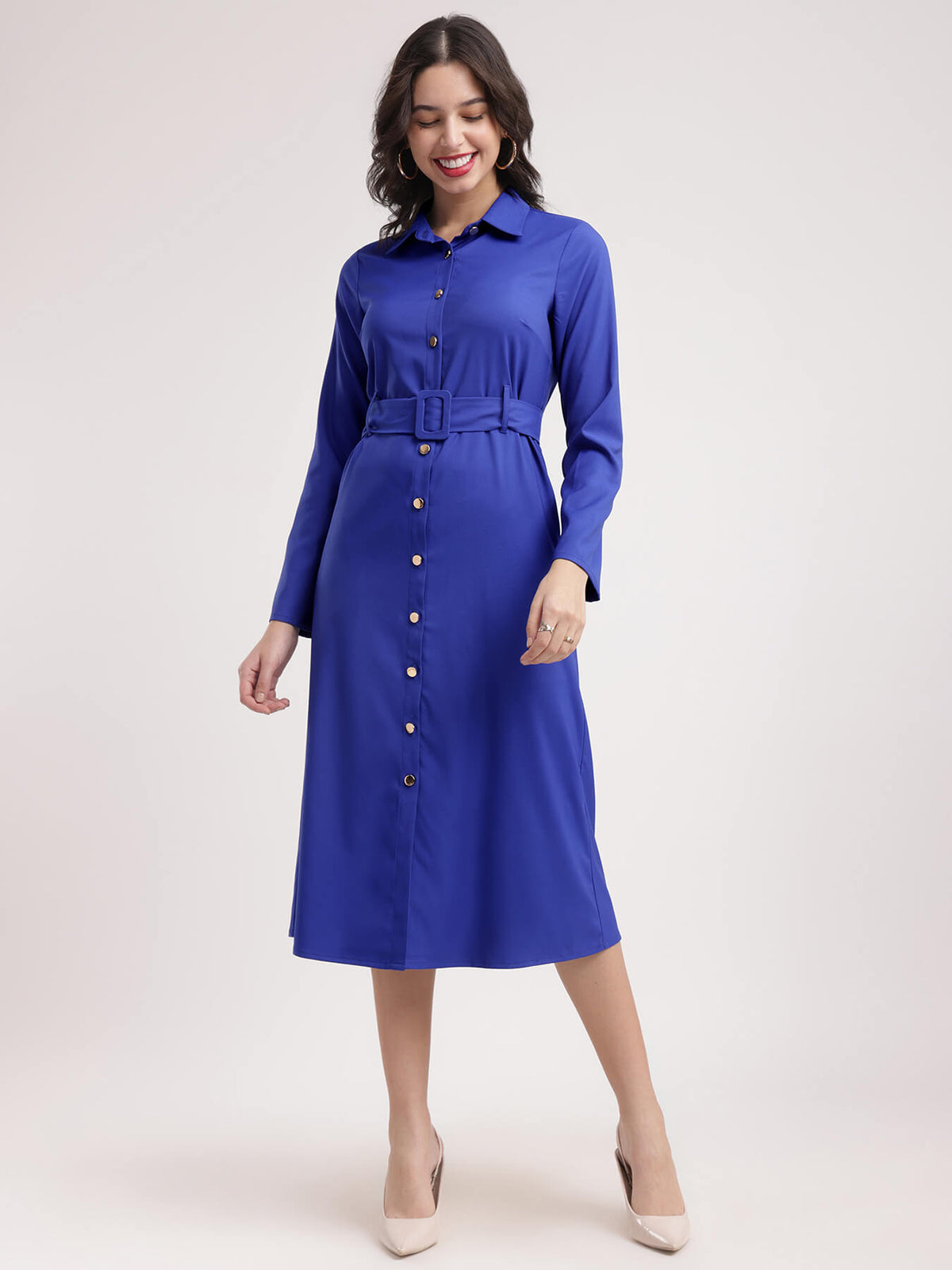 Button Down Shirt Dress - Royal Blue