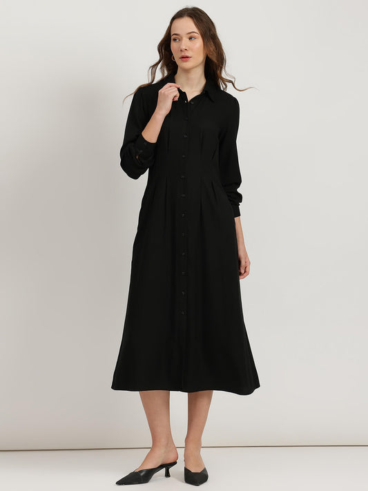 Buttondown Shirt Dress - Black