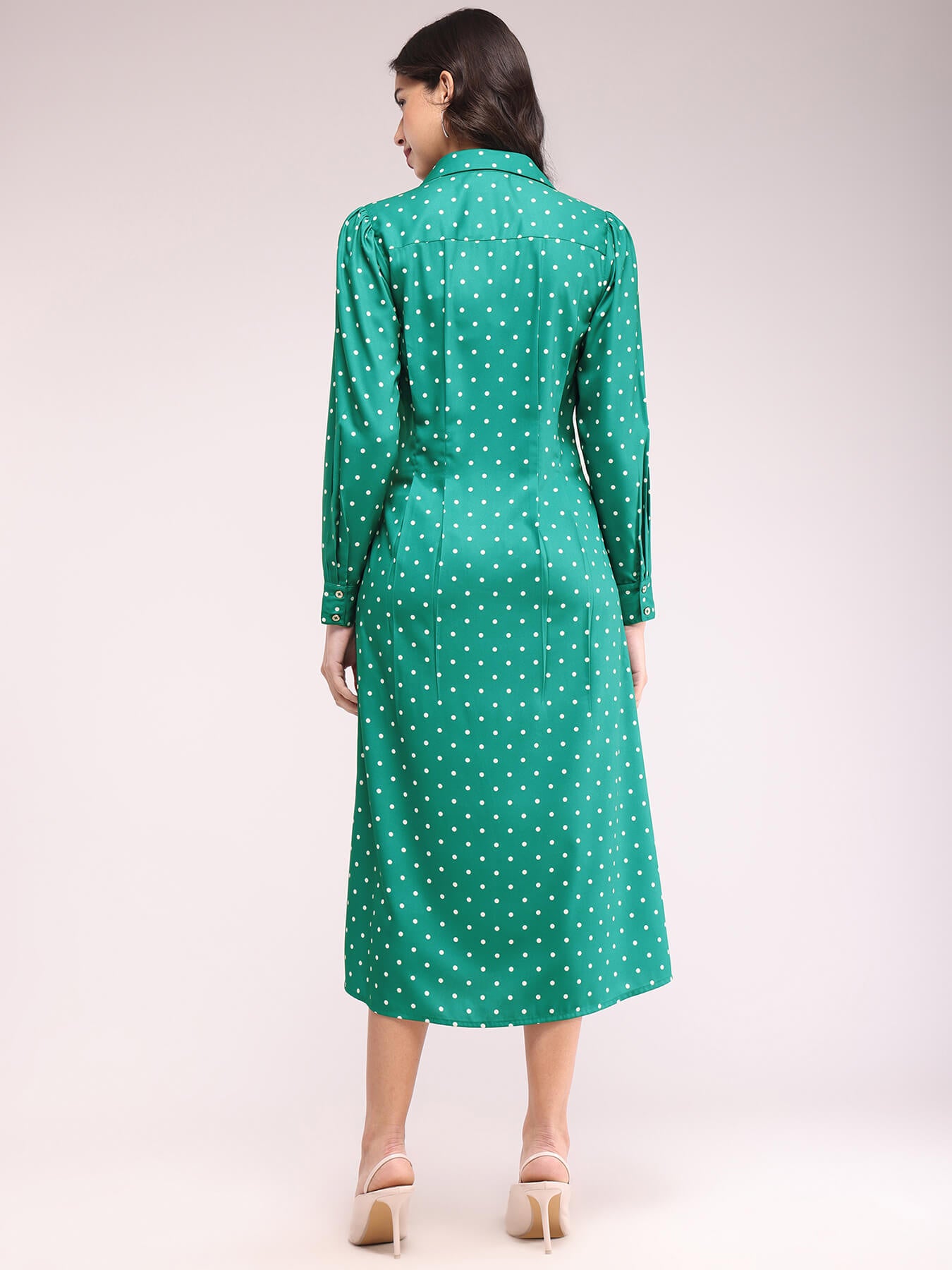 Button Down Shirt Dress - Green And Ecru