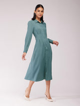 Pleated Shirt Dress - Sap Green