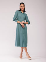 Pleated Shirt Dress - Sap Green