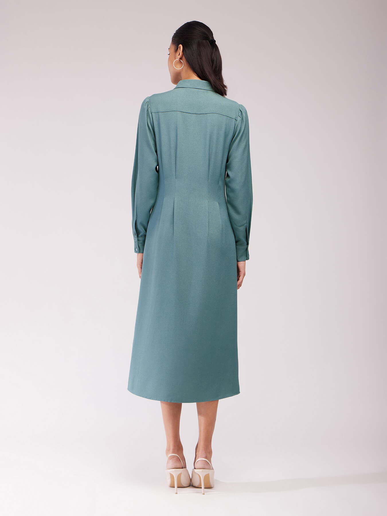 Pleated Shirt Dress - Sap Green