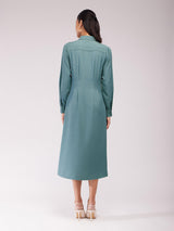 Pleated Shirt Dress - Sap Green