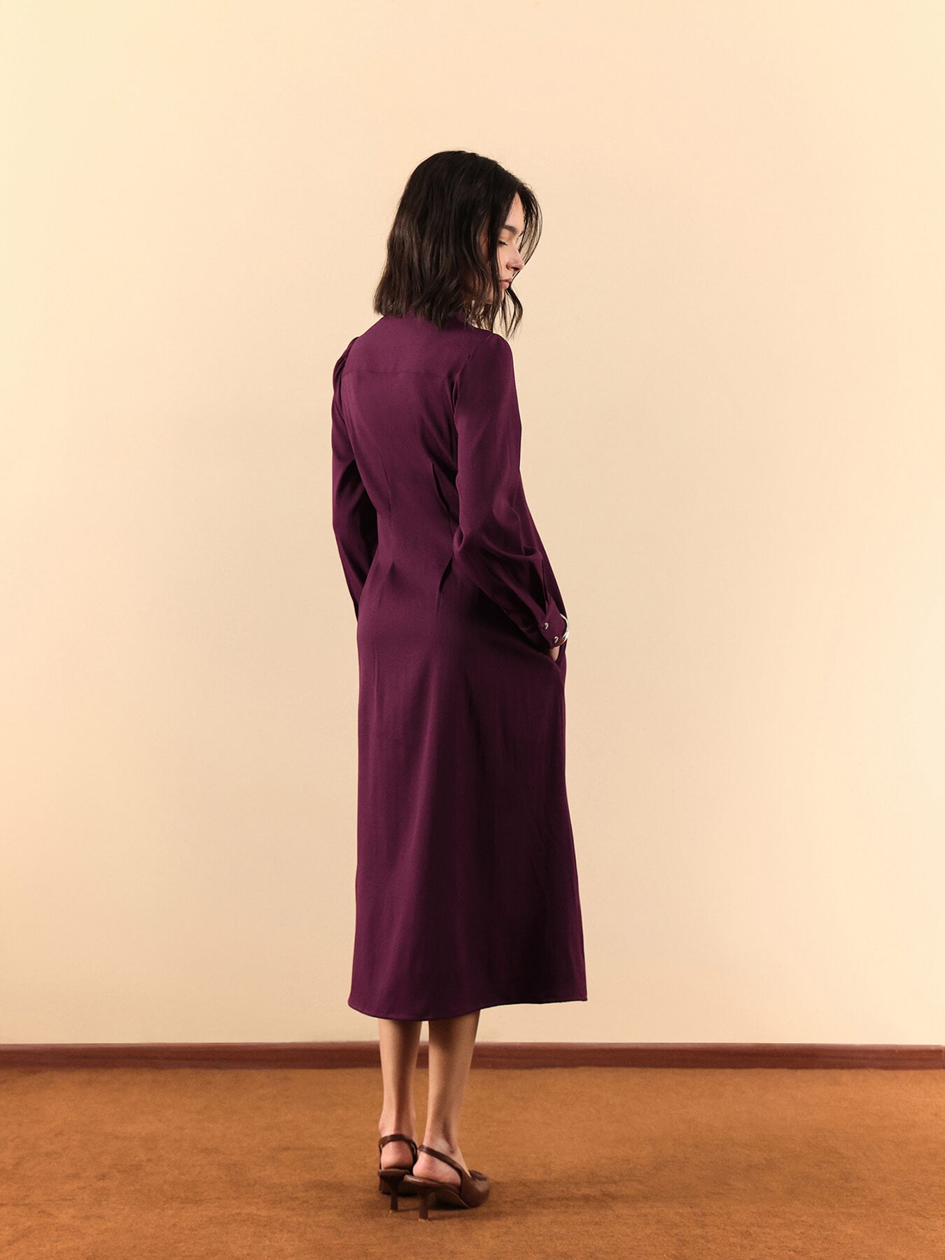 Button Down Shirt Dress - Wine