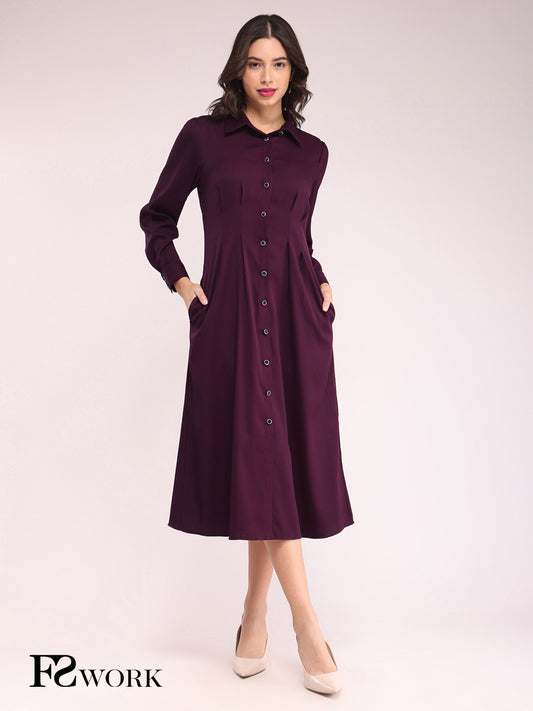 Button Down Shirt Dress - Wine