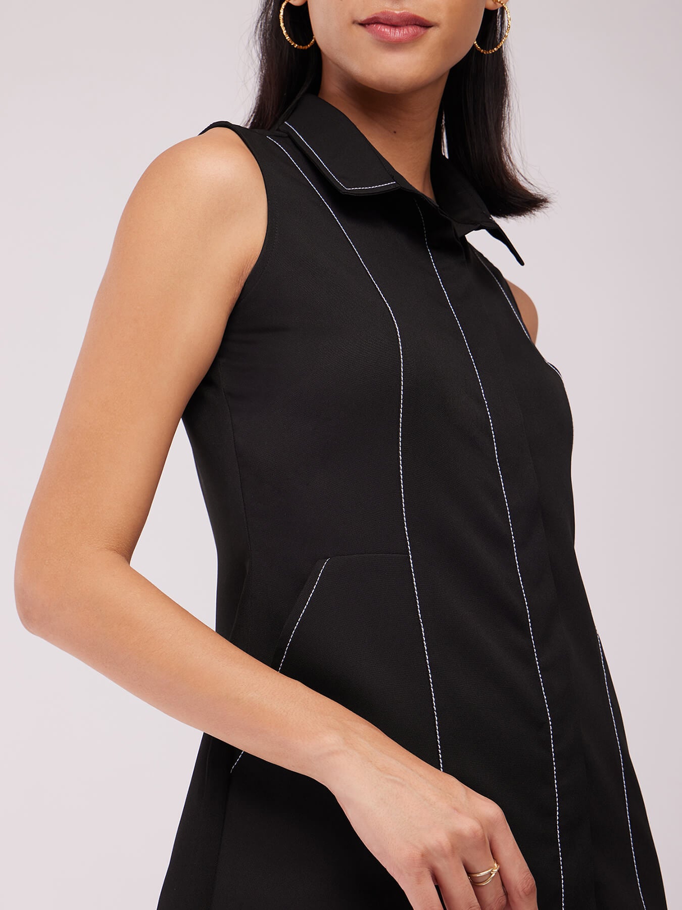 Collared A-line Dress - Black