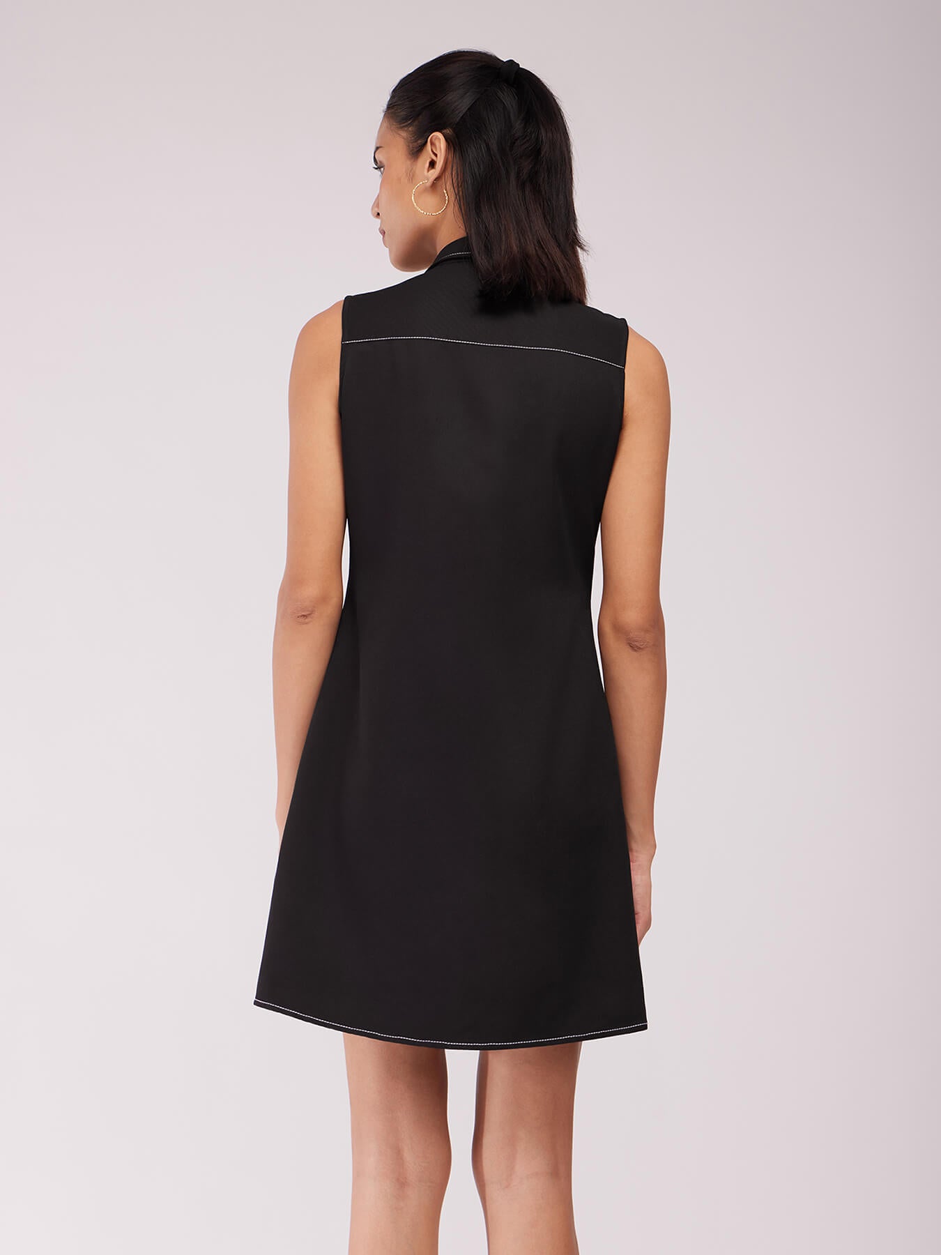 Collared A-line Dress - Black