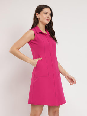 Collared A-line Dress - Pink