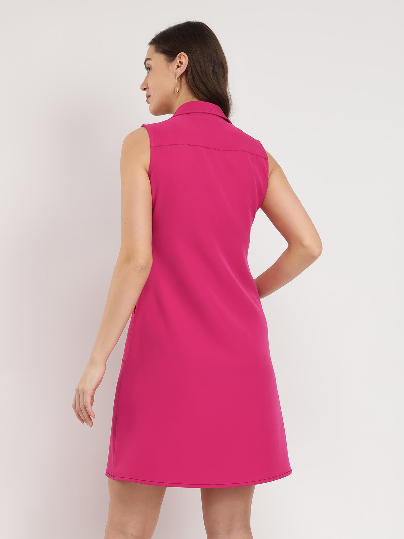 Collared A-line Dress - Pink