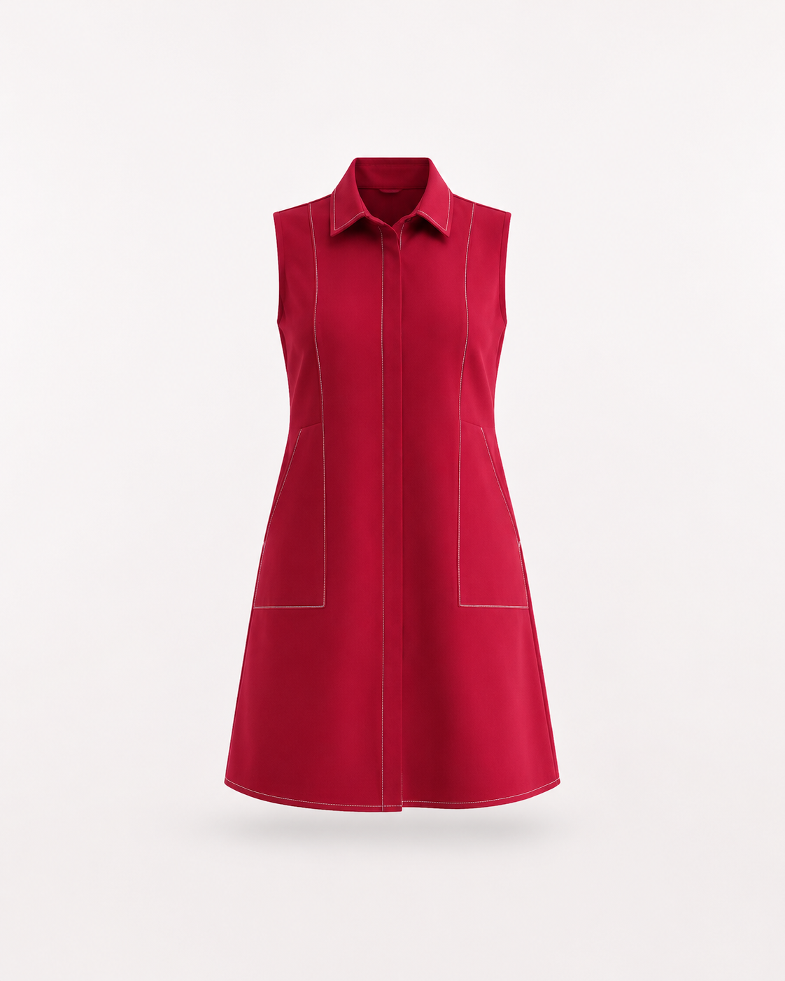 Solid A-line Dress - Red