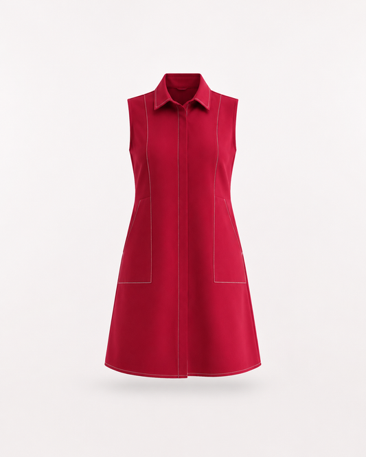 Solid A-line Dress - Red