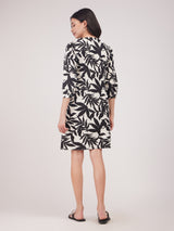 Linen Floral Shift Dress - Black And Off White