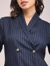 Shawl Collar Blazer Dresses - Navy Blue