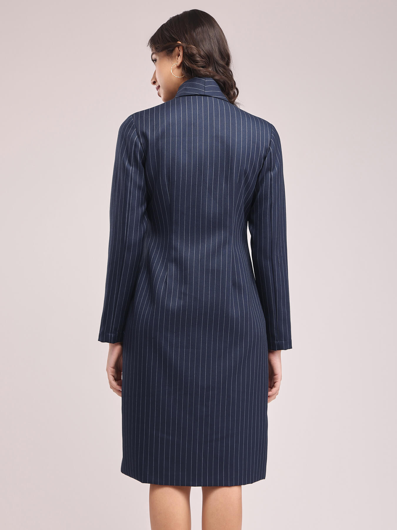 Shawl Collar Blazer Dresses - Navy Blue