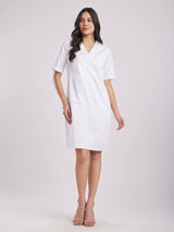 Cotton Satin Lace Dress - White