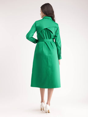 Cotton Satin Shirt Dress - Green