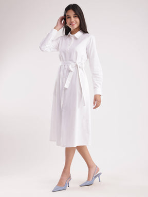 Poplin Shirt Dress - White