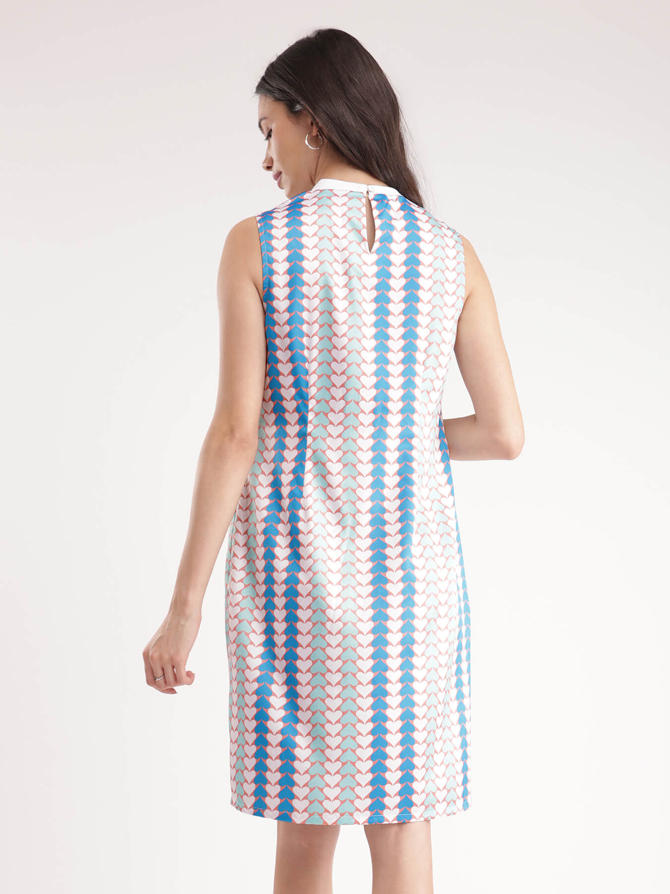 Satin Heart Print Dress - Multicolour