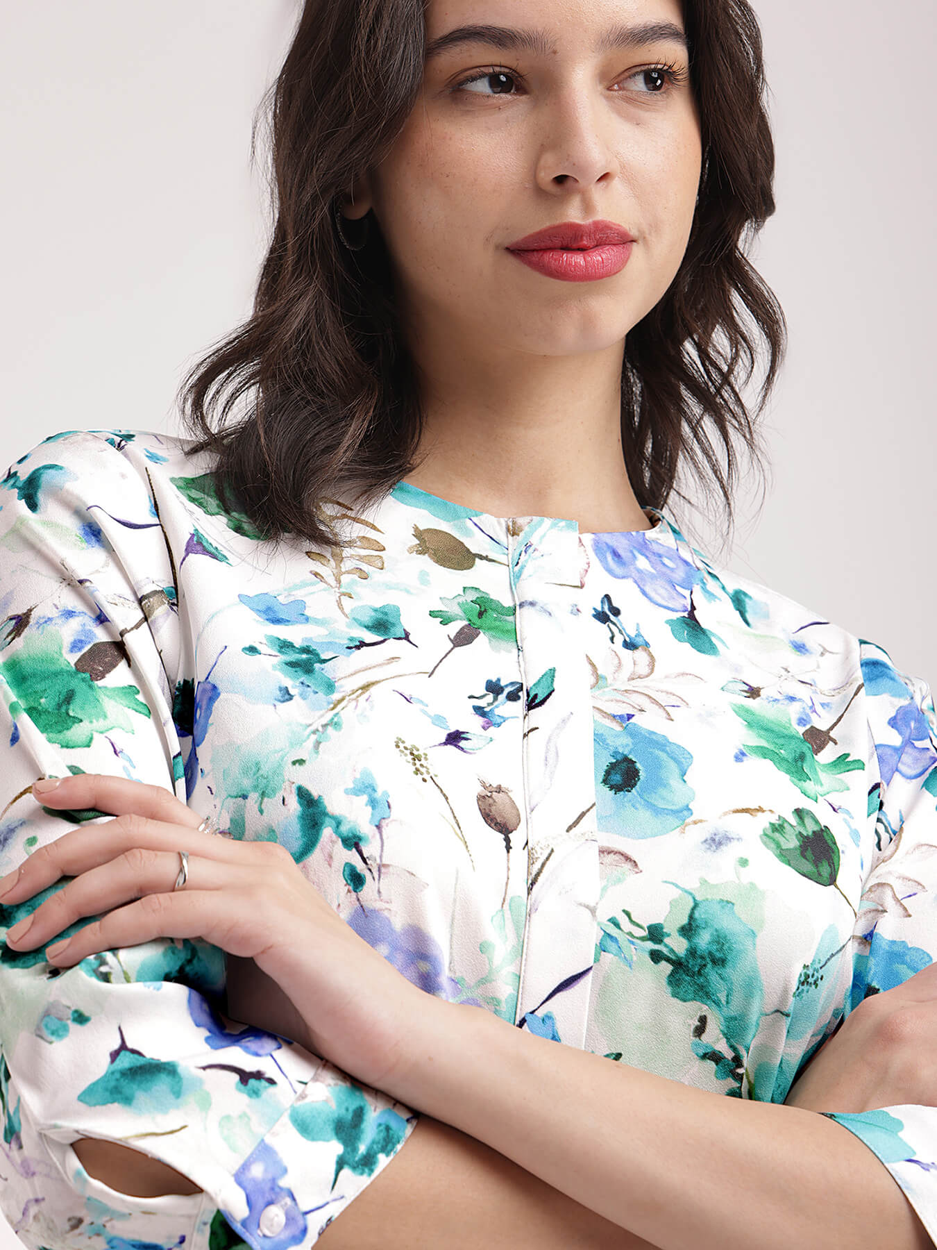 Floral A-line Dress - Blue