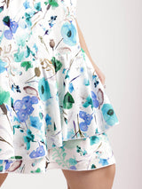 Floral A-line Dress - Blue