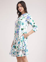 Floral A-line Dress - Blue