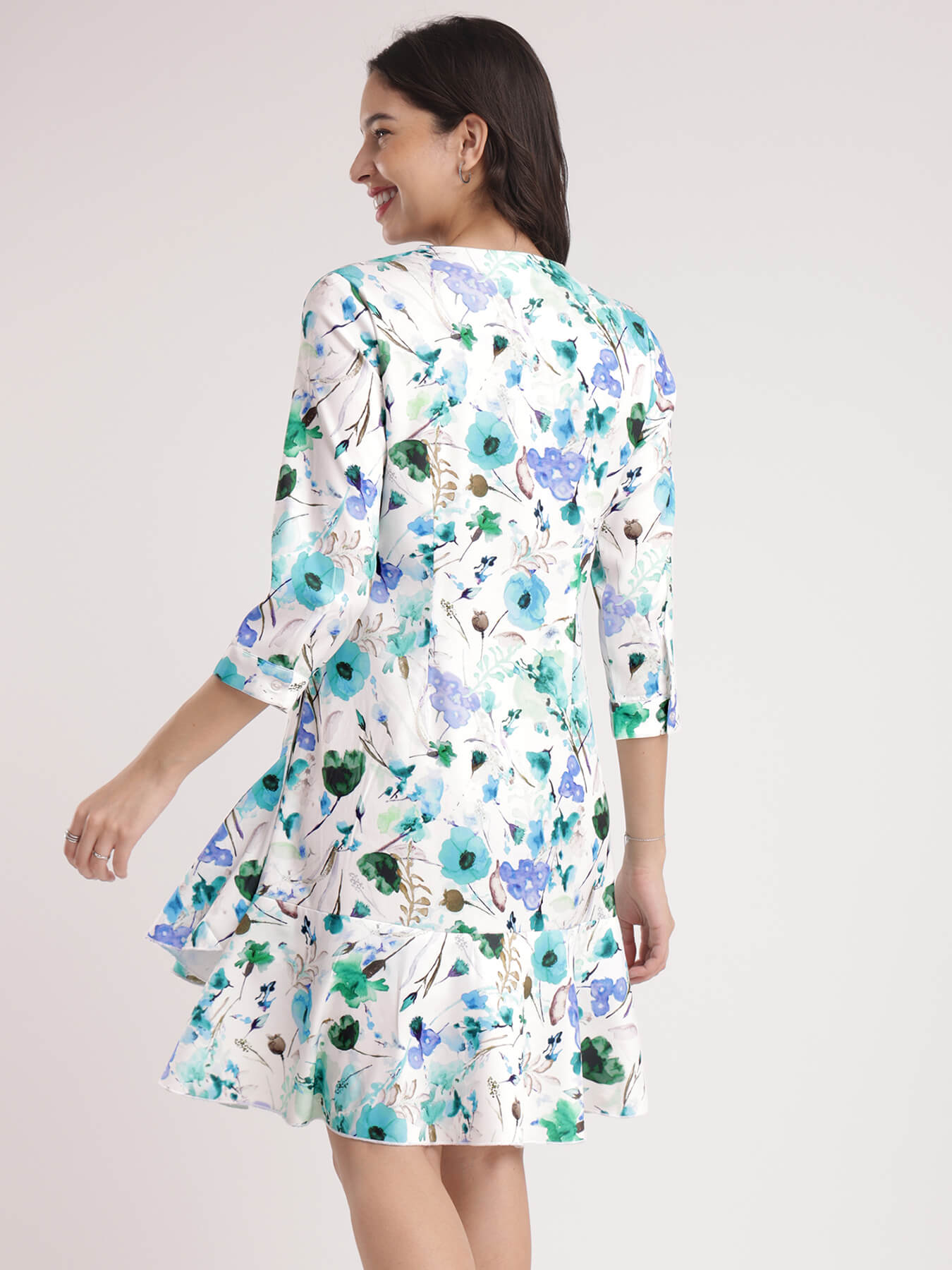 Floral A-line Dress - Blue